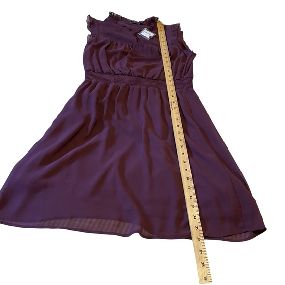 Reitman’s Dark Purple Mini Dress-Size Medium-NWT-Sleeveless-Ruffled Sleeve/Neck - Picture 4 of 11